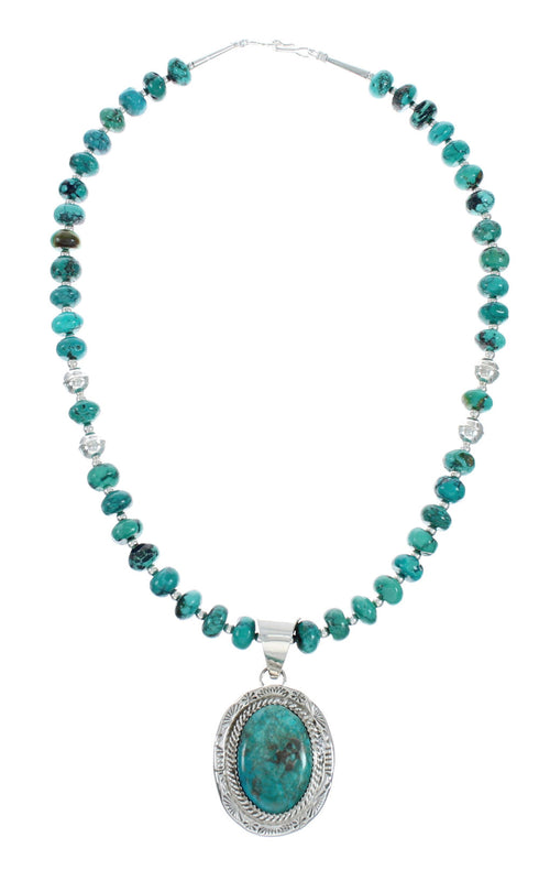 Native American Navajo Turquoise Sterling Silver Pendant Bead Necklace X10697